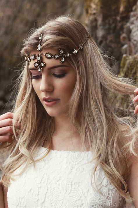 Crystal Bridal Headband, Boho Crystal Headpiece, Feather Headpiece