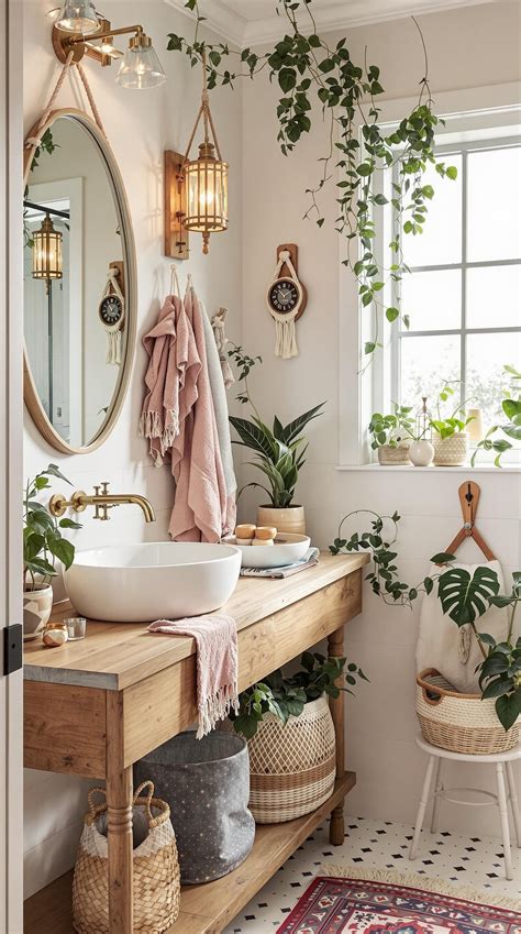 boho bathroom decor patterns and textures