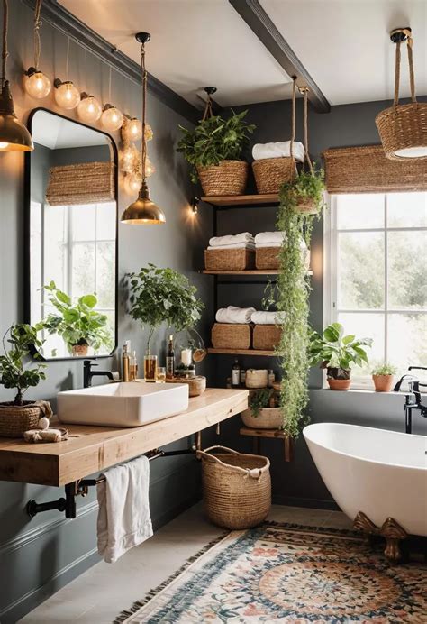 boho bathroom decor plants