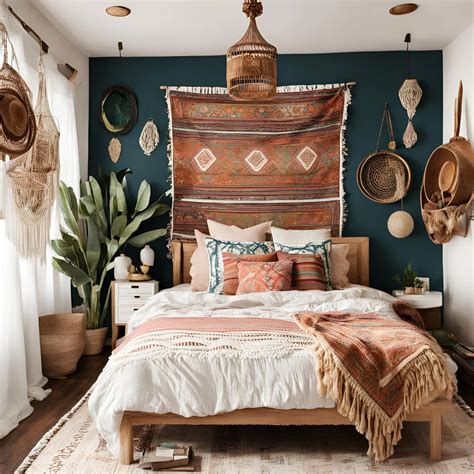 Coastal Bohemian Guest Bedroom with Vintage Rug and