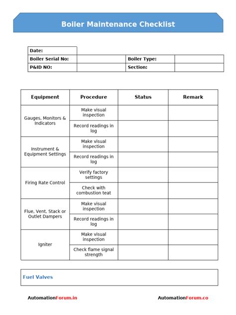 Boiler Maintenance Checklist Pdf