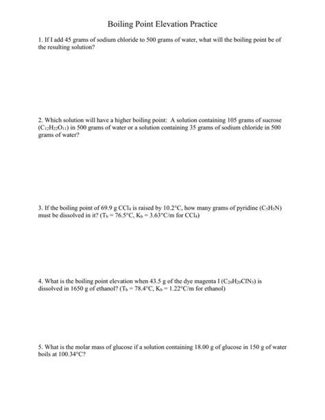 Boiling Point And Freezing Point Practice Problems