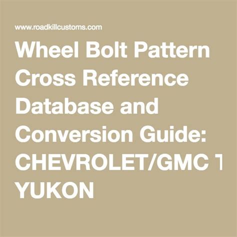 Bolt Pattern Cross Reference And Wheel Sizes