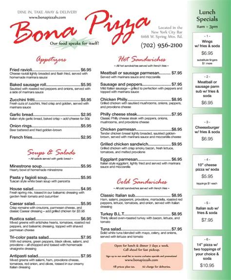 bona pizza menu