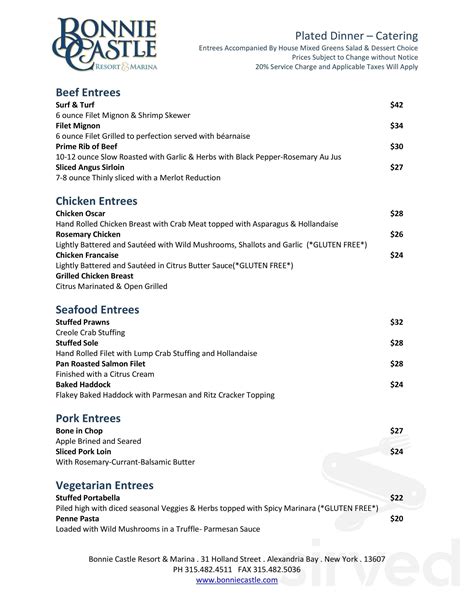 bonnie castle restaurant menu