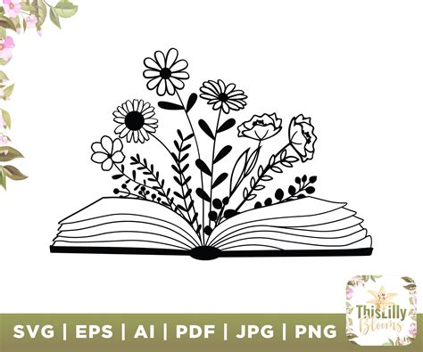 Book with flowers svg for Cricut Book lover svg reading svg Etsy