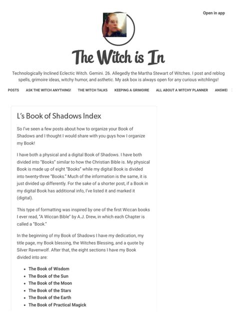 Book Of Shadows Index
