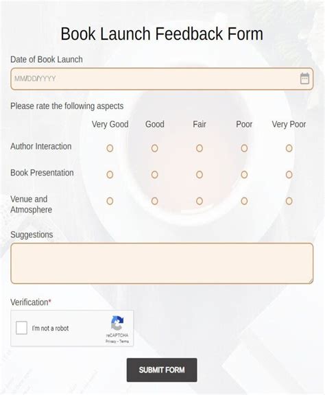 book publishing feedback form template