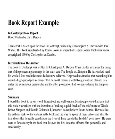 book report example format