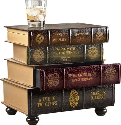 Book Stack Side Table With Drawers
