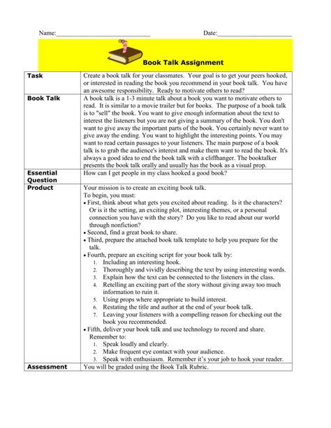 Book Talk Lesson Plan