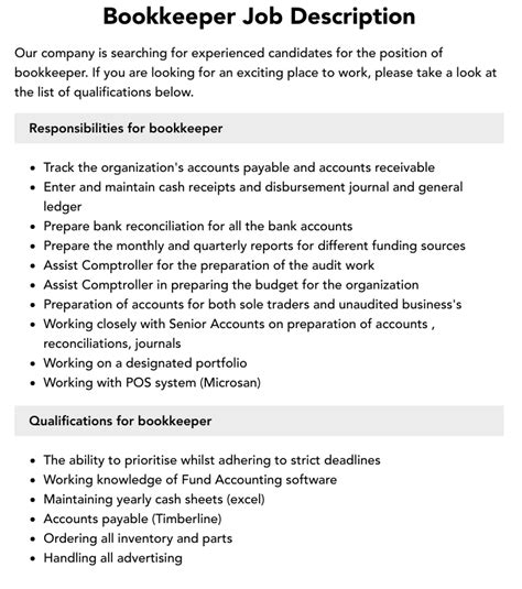 10+ Bookkeeper Job Description Templates Free Sample, Example, Format