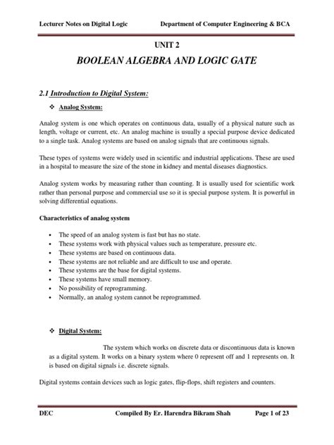 Boolean Algebra And Logic Gates Notes Pdf