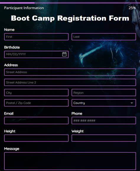 boot camp registration form template