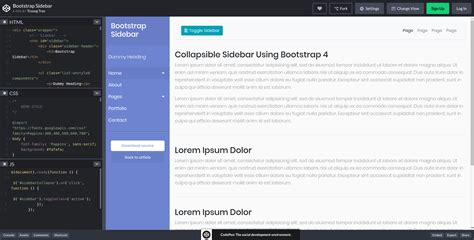 Bootstrap 4 Sidebar Navigation Codepen