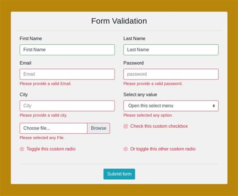 bootstrap form input validation