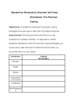 borderline personality self help worksheets