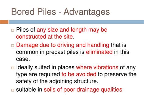 bored piles advantages and disadvantages