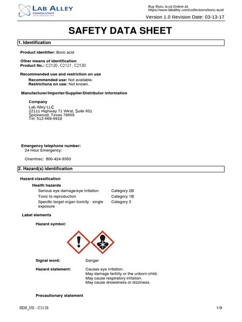boric acid sds pdf