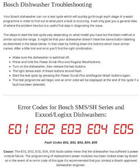Bosch Dishwasher Error Codes E05