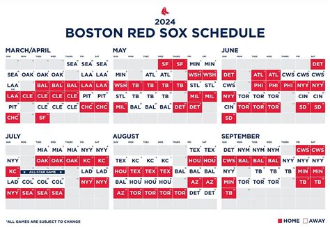 Boston Red Sox Calendar 2024