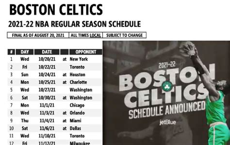 boston celtics schedule 2021 22 in excel