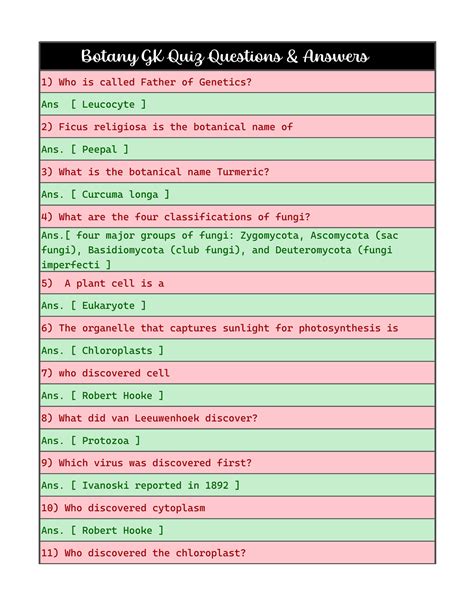 Botany Question Answer