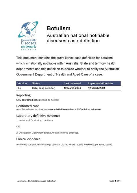 botulism case definition CDC