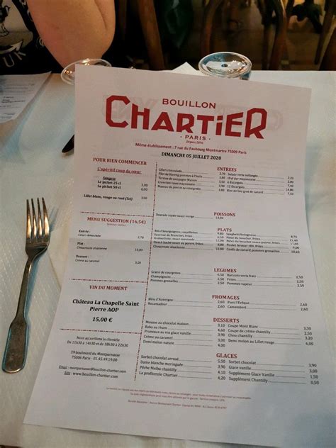Bouillon Chartier Carte Menu