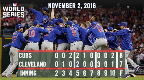 Game 7 scorecard for 2016 World Series 57 hits