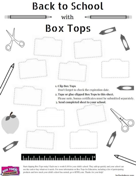 Box Tops Printable Sheet 10 Count