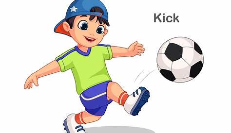 Cute little boy character kicking soccer ball Vector Image