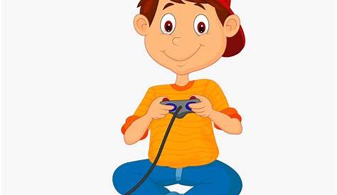 Little boys cartoon playing video game — Stock Vector
