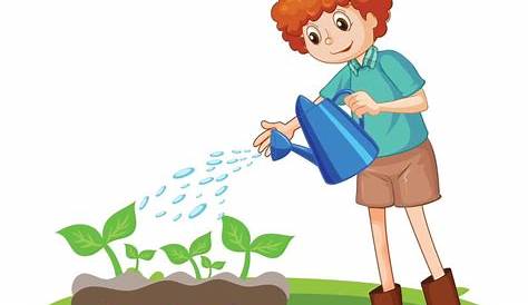 Boy Watering Plants Clipart Cute Cartoon Plant Royalty Free Vector Image