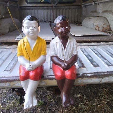 Boy Fishing Statue Black