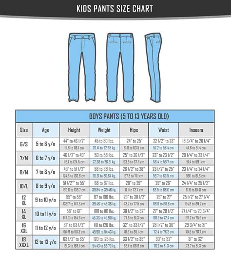 boys pants sizes in inches