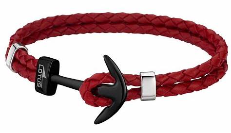 Bracelet Phebus cordon tissu noir et rouge, fermoir ancre