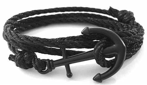 Bracelet ancre homme femme noir mat fil marin ajustable Apdran