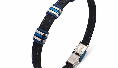 Bracelet acier homme tissus bleu et noir largeur 0,8cm