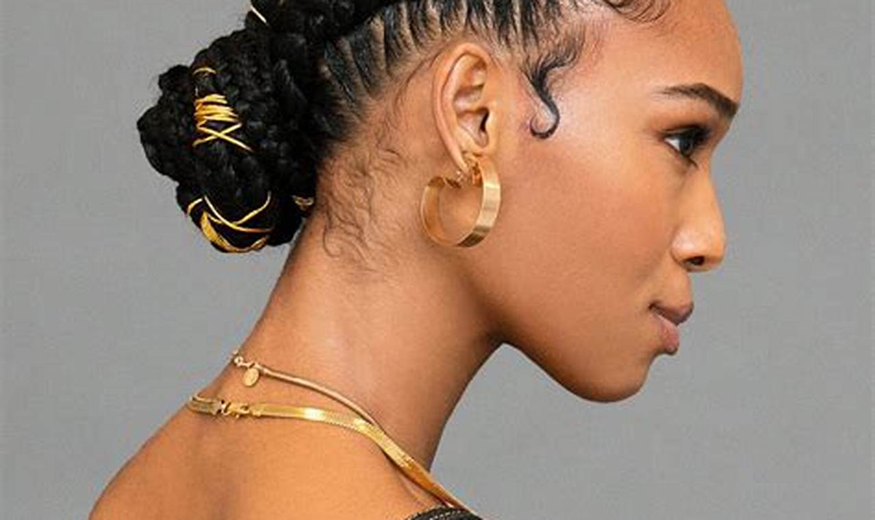 Discover the Enchanting Embrace of Braids in a Low Bun for Black Hair