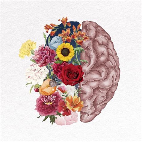 brain with flowers drawing