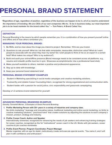 branding statement examples for resume