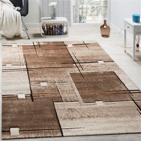 Designer Teppich Kariert In Braun Creme TeppichCenter24