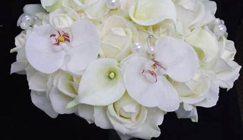 Brautstrauss mit weissen Calla, Rosen & Orchideen