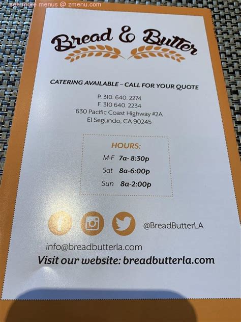 Bread & Butter El Segundo Menu