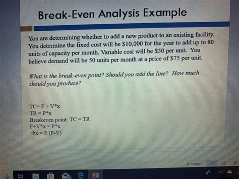 break even analysis example questions and answers