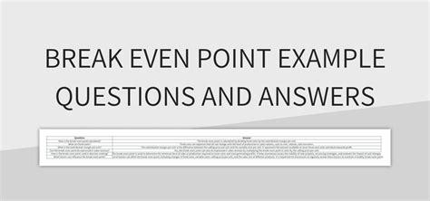 break even point example questions and answers