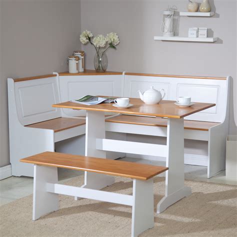 Linon Camden Coastal Wood Corner Dining Breakfast Nook with Table and