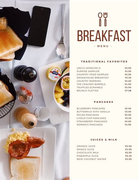 Breakfast Menu List