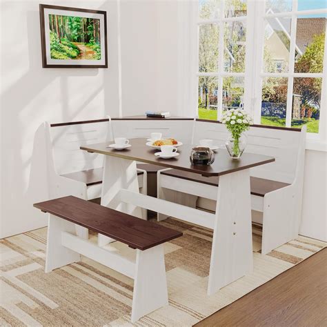 Linon Camden Coastal Wood Corner Dining Breakfast Nook with Table and